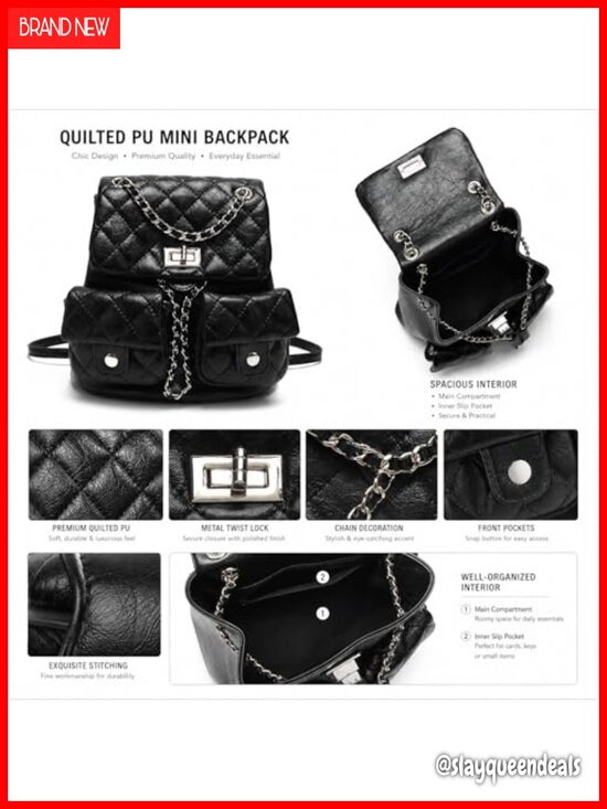 Quilted Mini Backpack Purse for Women, Faux Leather with Chain Strap main image 3
